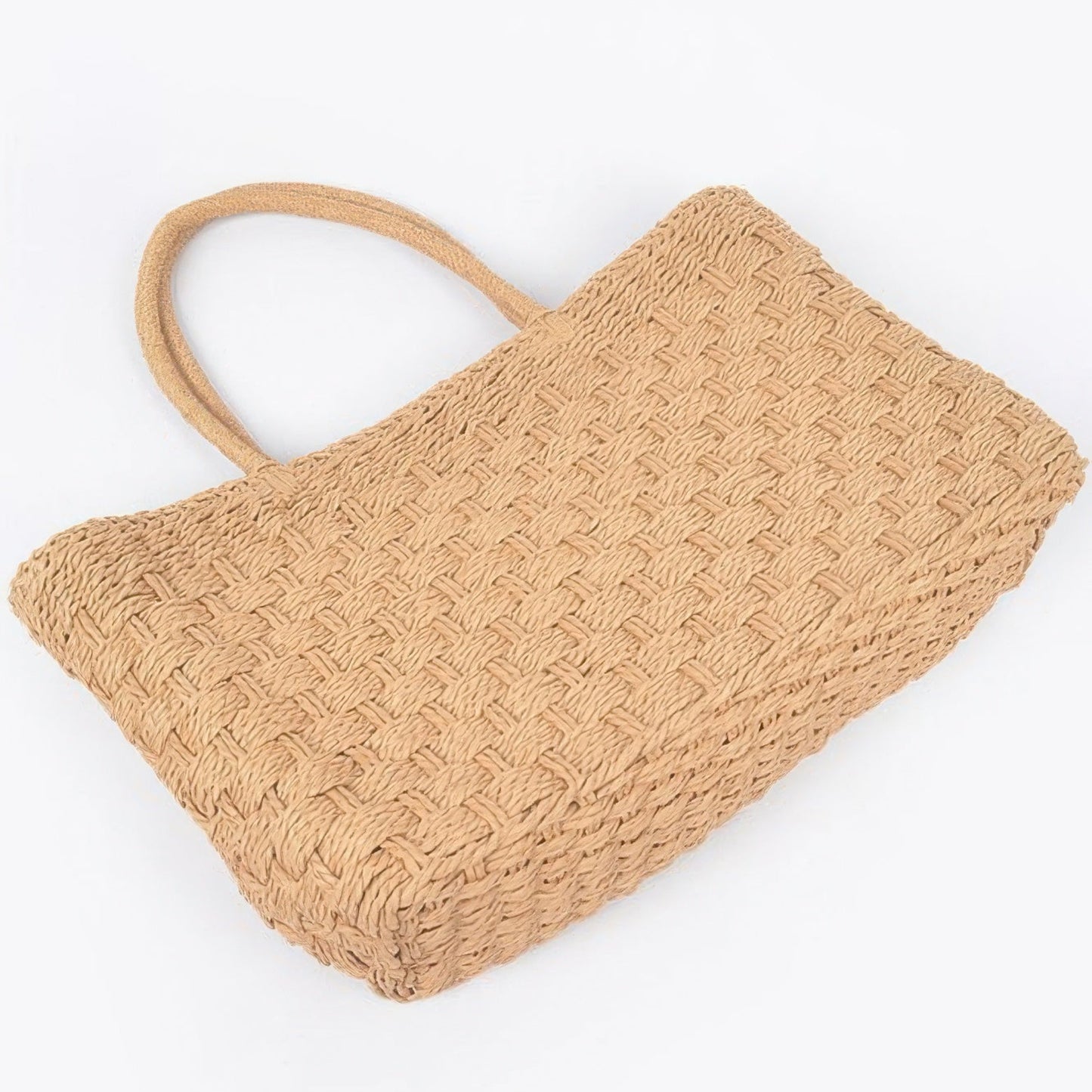 Straw Medium Tote Bag in Khaki - Detail View