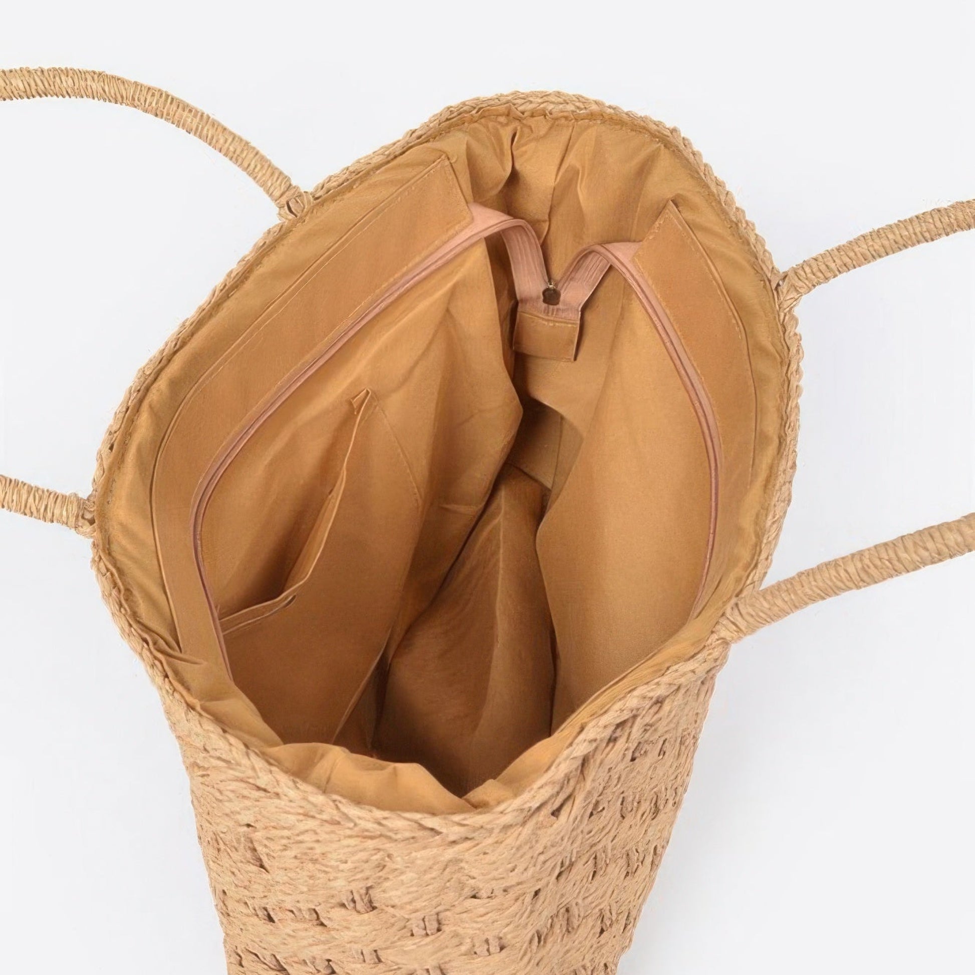 Straw Medium Tote Bag in ivory- interior