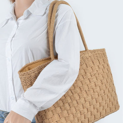 Straw Medium Tote Bag in Ivory - Side View