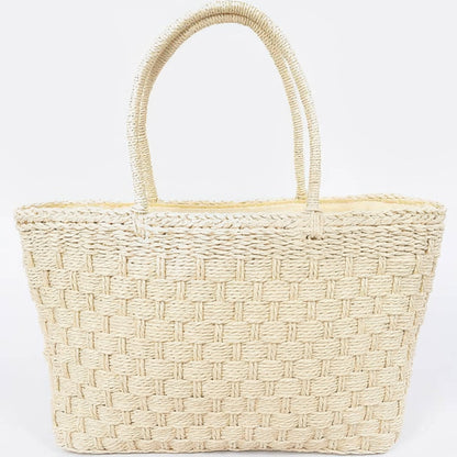 Straw Medium Tote Bag in Ivory - Front View