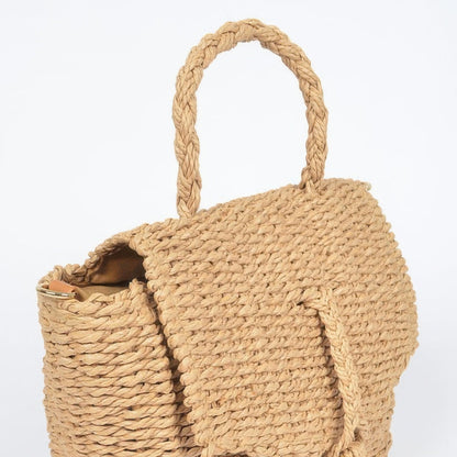 Faux Straw Weaved Clutch Bag in Khaki - Side View 