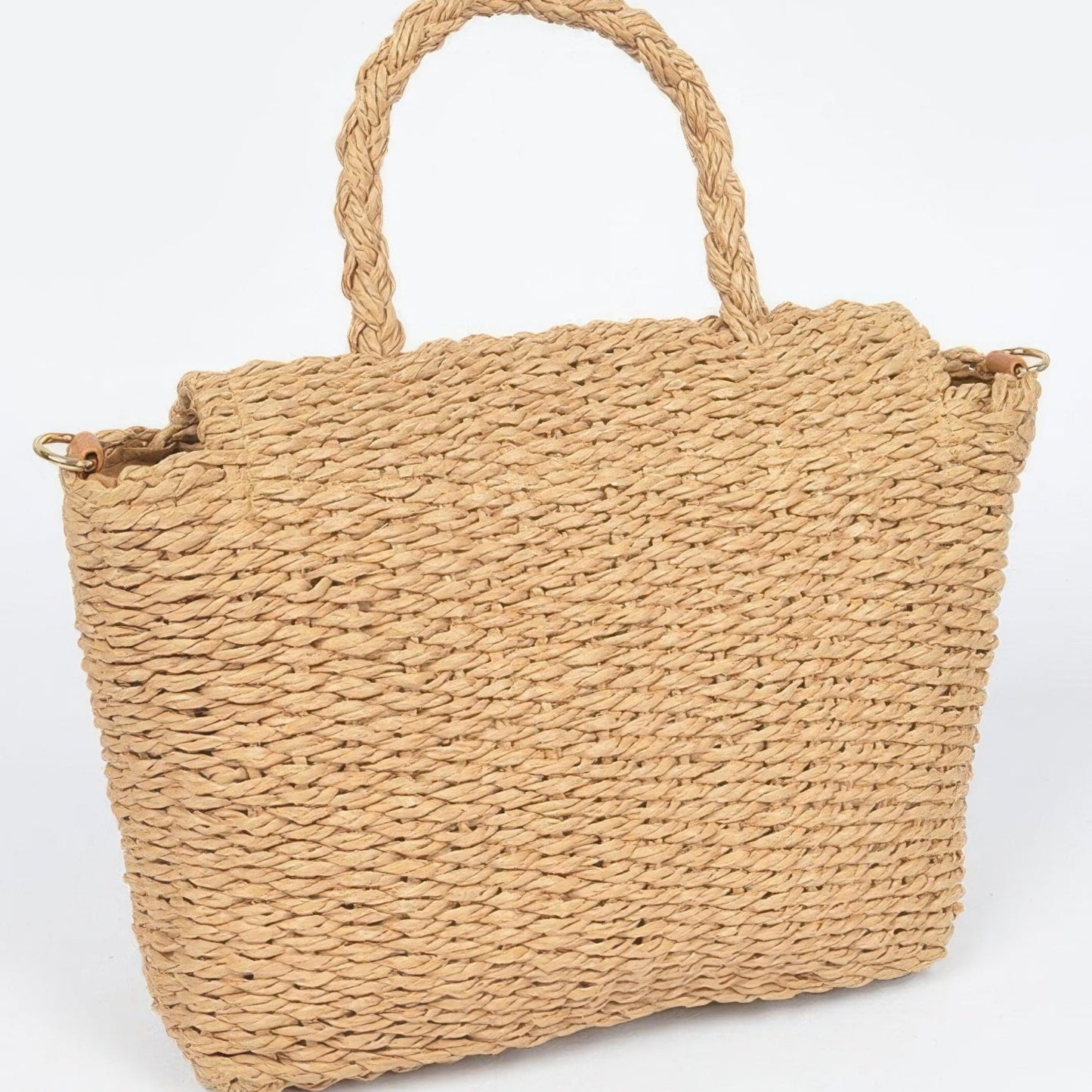 Faux Straw Weaved Clutch Bag in Khaki - Back View 
