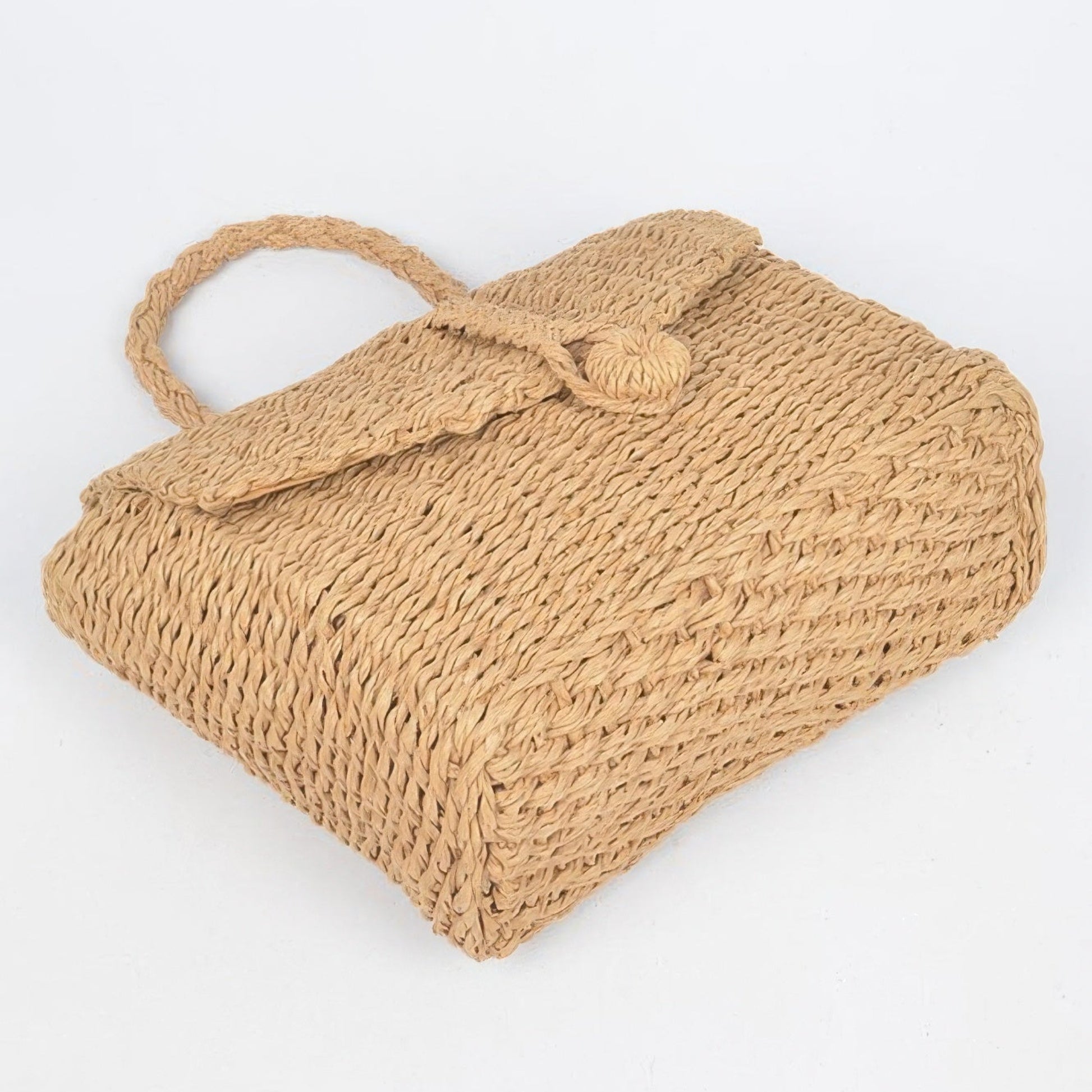 Faux Straw Weaved Clutch Bag in Khaki - Detail View 