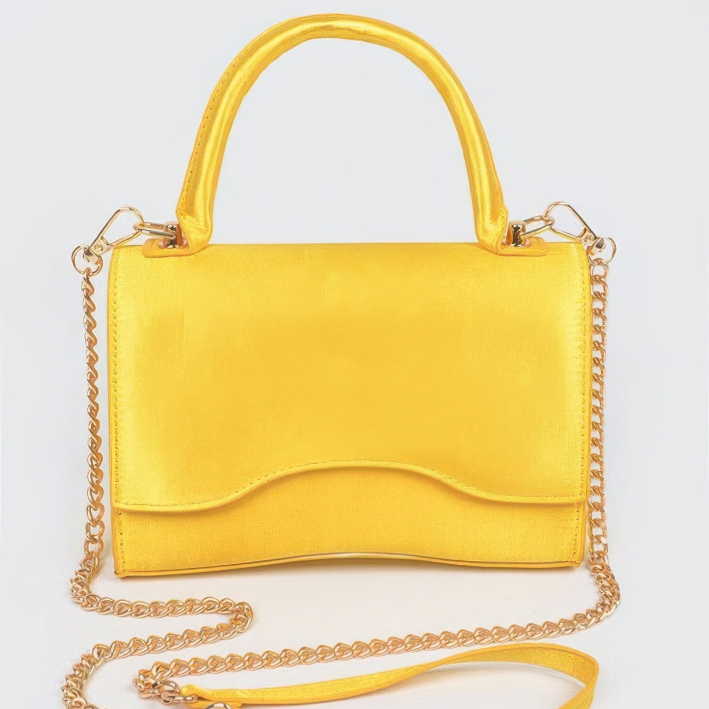 Shiny Chain Crossbody Bag in Mustard - Front View 