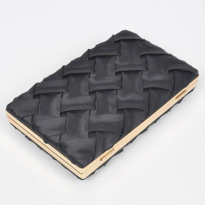 Cross Hatched Chain Clutch - Color Options Black flat layout