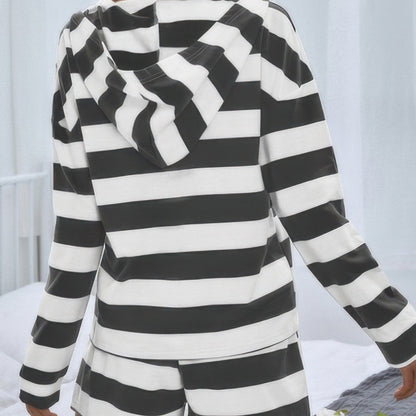 
Striped Pajama Oversized Long Sleeve Two Piece Set in Grey - Back View 