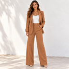 Women’s brown blazer and pants two-piece suit with white top