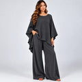 Women’s charcoal gray loose-fit 2-piece wide-leg pants set with flowy top and wide-leg pants
