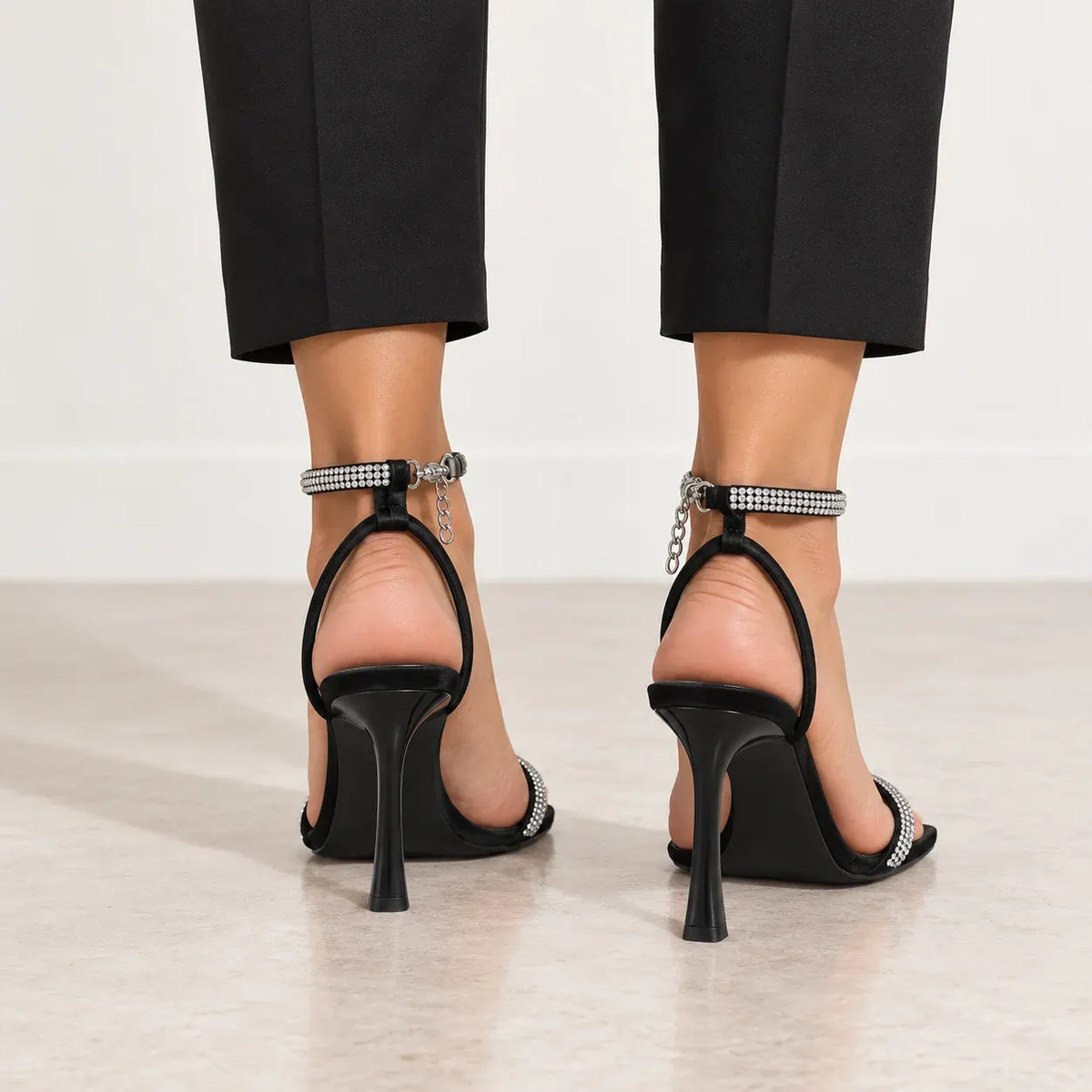 Women's Rhinestone Ankle Strap Stiletto Sandals