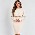 Women’s beige ribbed tank dress and cropped long-sleeve pullover set
