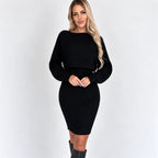 Women’s black ribbed tank dress and cropped long-sleeve pullover set