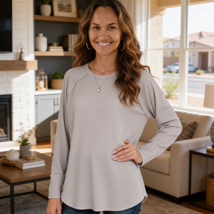 Zenana Baby Waffle Long Sleeve Top Layering Top from Solazura Boutique