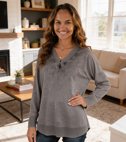 Zenana Washed Deep V-Neck Sweater Oversized Knit from Solazura Boutique