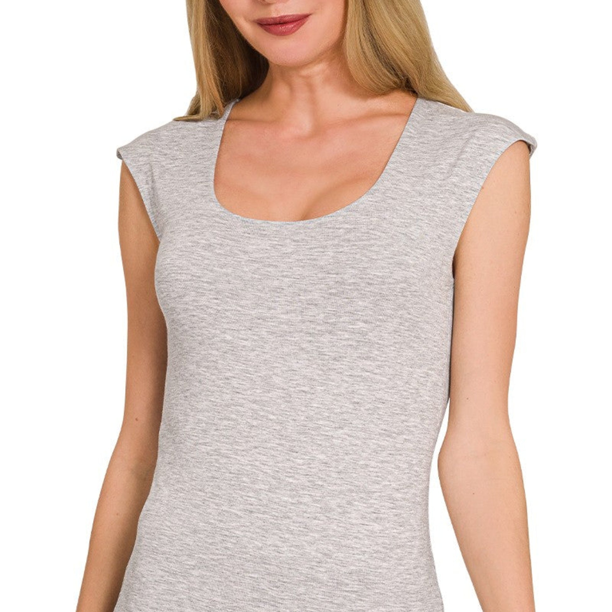 Front view of Zenana Double Layered Sleeveless Tank in Heather Grey.