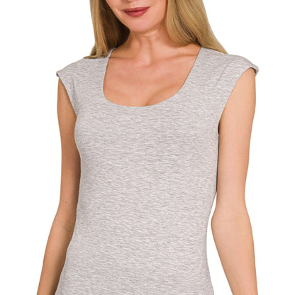 Front view of Zenana Double Layered Sleeveless Tank in Heather Grey.