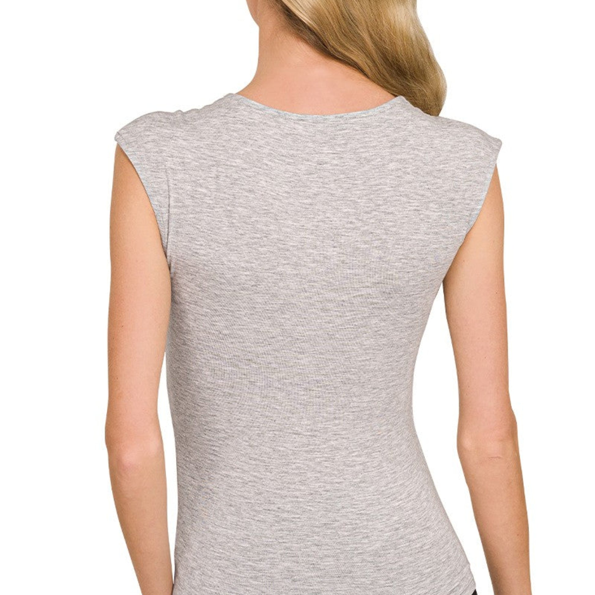 Back view of Zenana women's layered sleeveless top in Heather Grey.