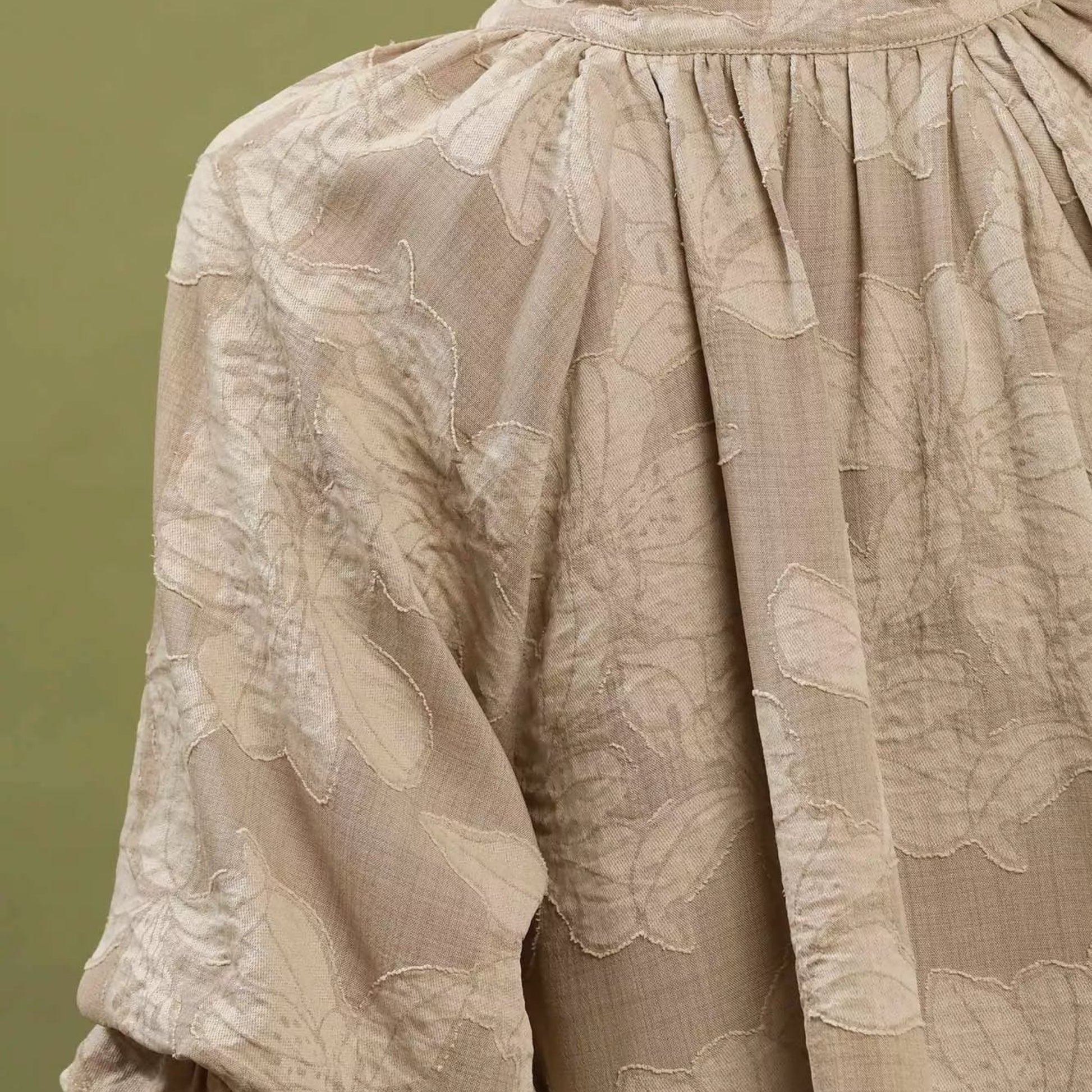 Chic daytime party or resort holiday outfit styling with a taupe floral jacquard dress from Solazura Boutique