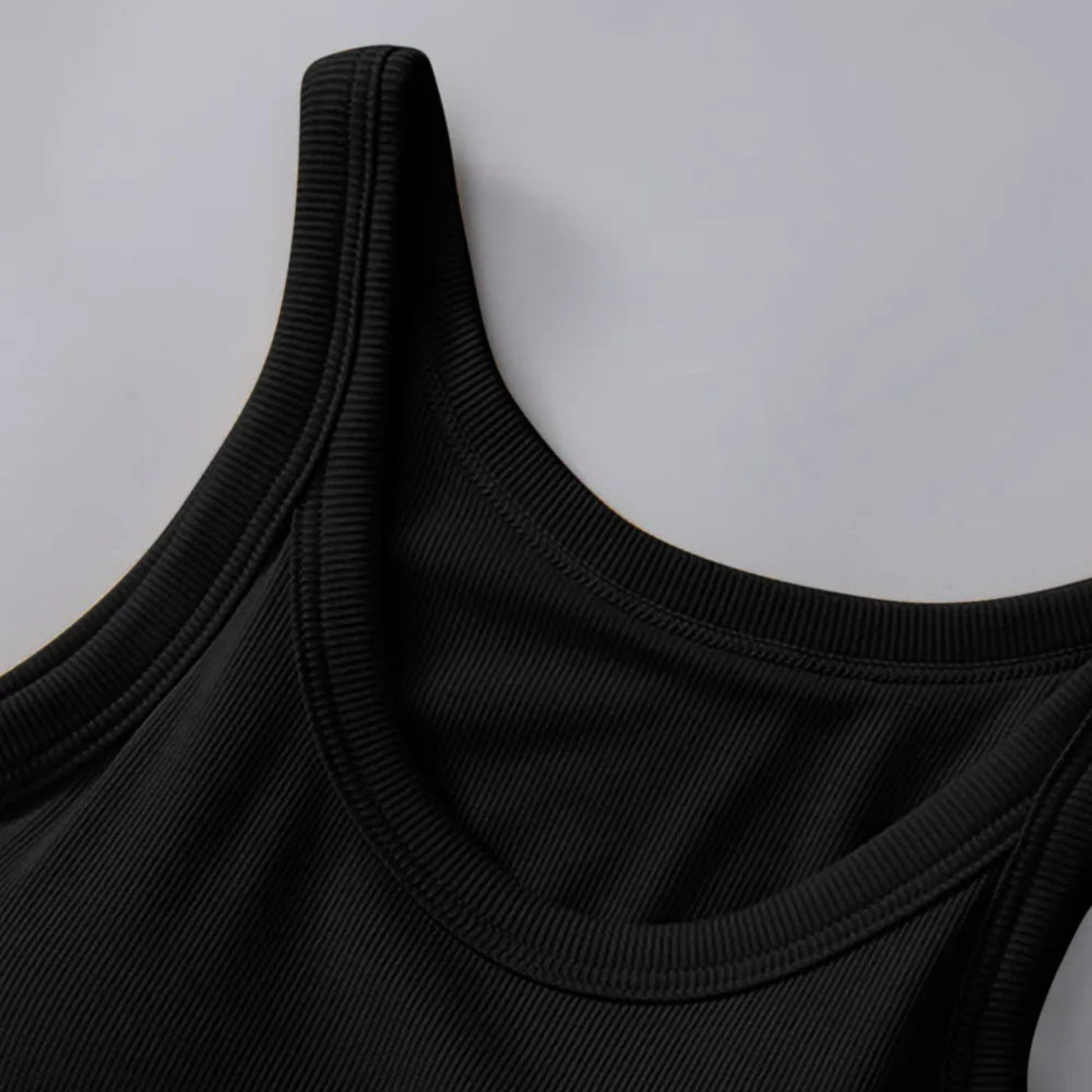 Round Neck Tank with Bra in Black - Lifestyle View