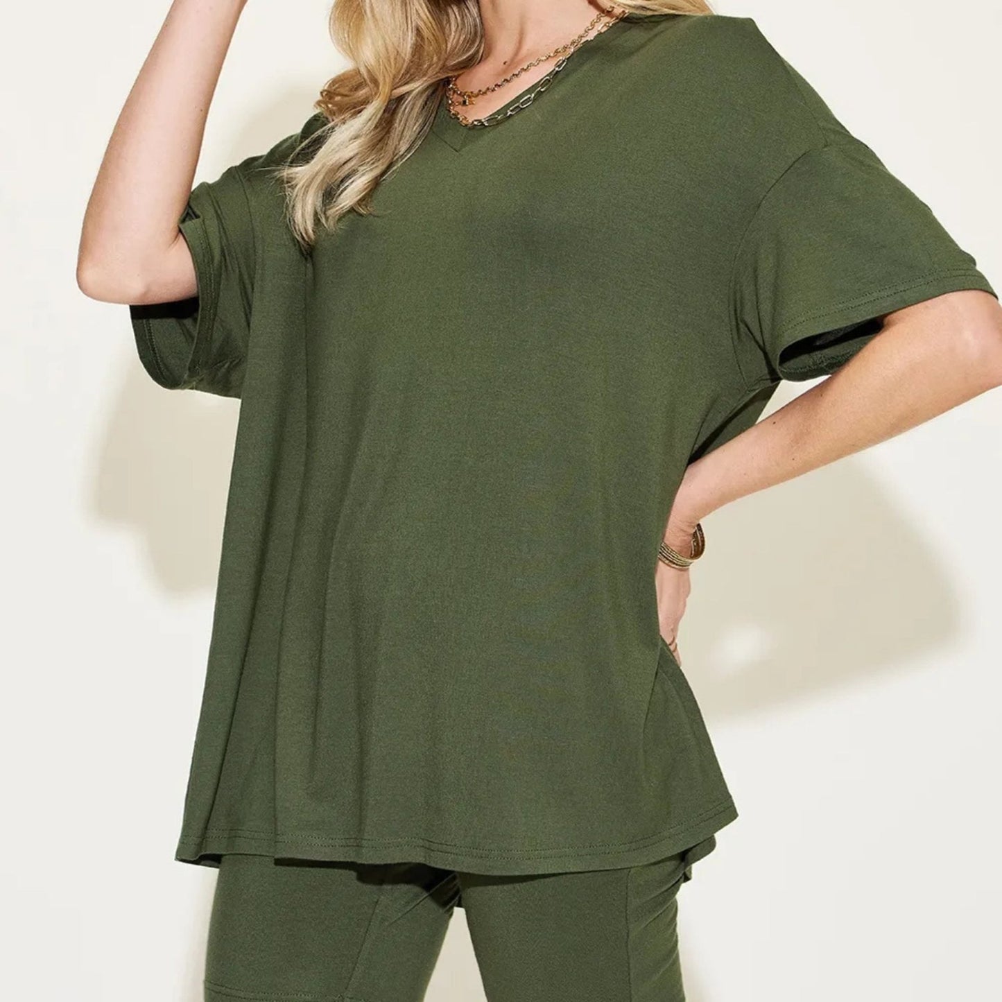 Basic Bae Women's V Neck Short Sleeve Shorts Set-Trendsi - Solazura Boutique