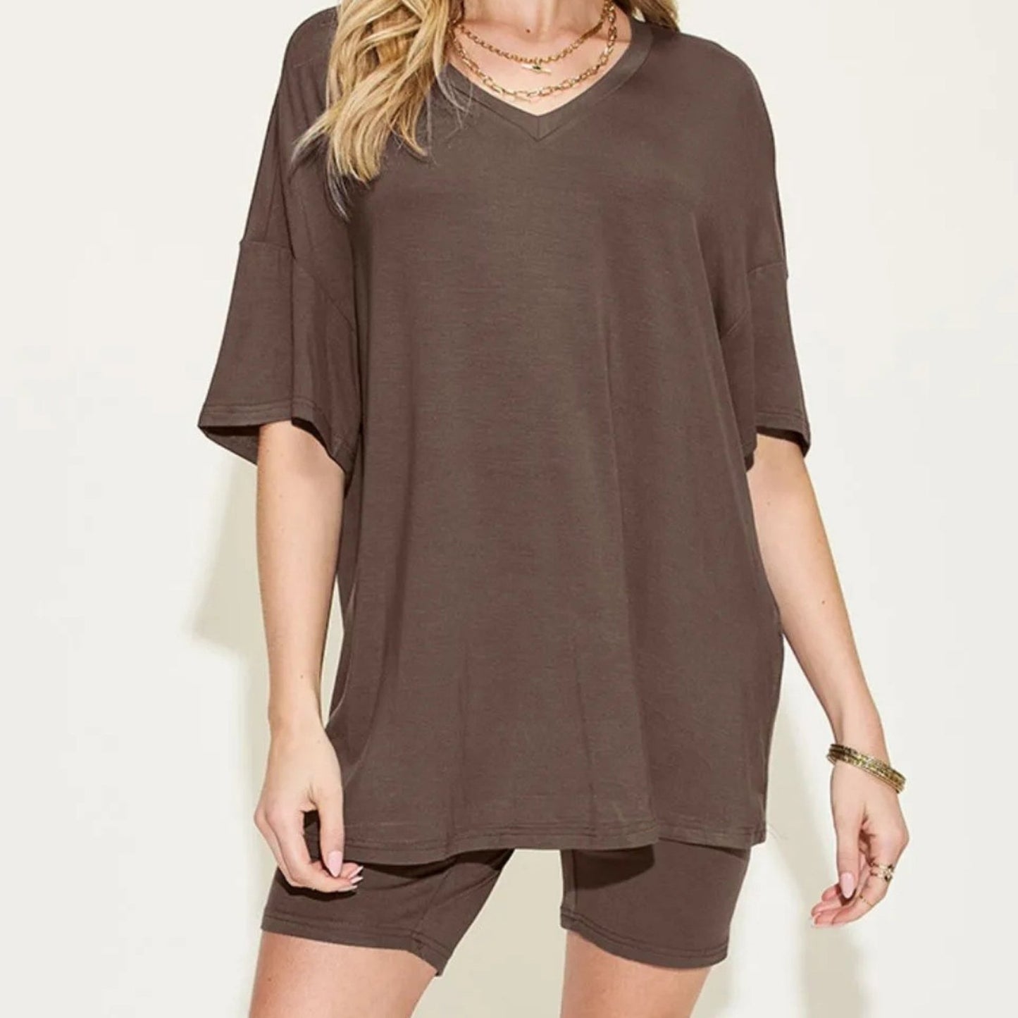 Basic Bae Women's V Neck Short Sleeve Shorts Set-Trendsi - Solazura Boutique