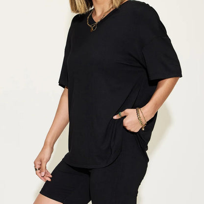 Basic Bae Women's V Neck Short Sleeve Shorts Set-Trendsi - Solazura Boutique