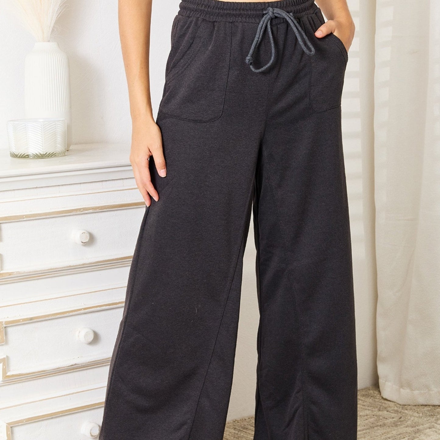 Basic Bae Women's Wide Leg Pocketed Pants Dark Gray-Trendsi - Solazura Boutique