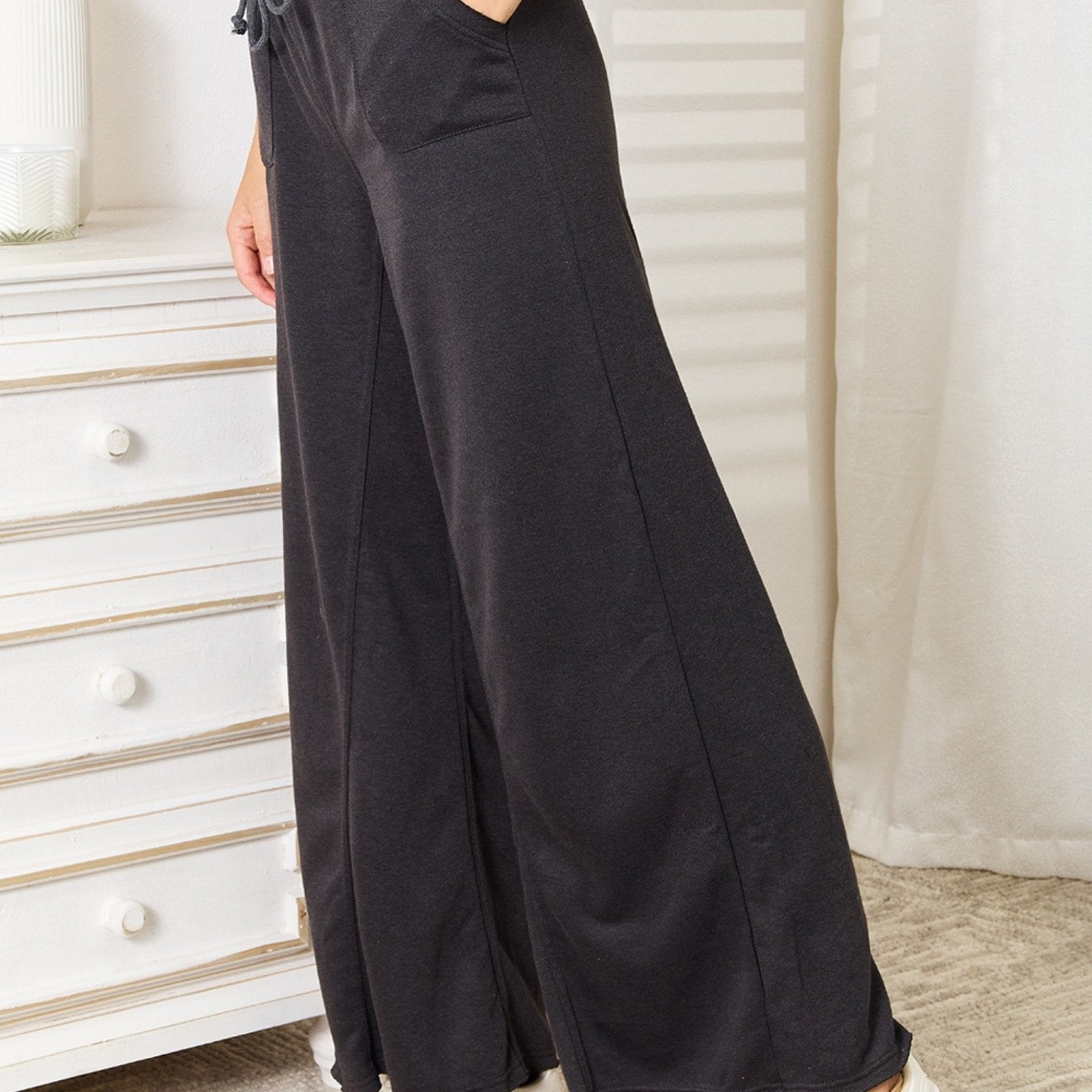 Basic Bae Women's Wide Leg Pocketed Pants Dark Gray-Trendsi - Solazura Boutique