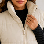 Beige Oversized Collar Puffer Vest