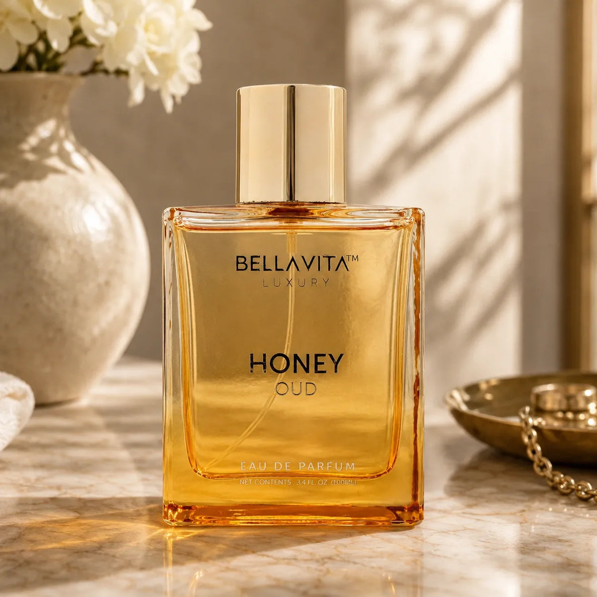 Bellavita Honey Oud Eau de Parfum 100ml amber fragrance bottle