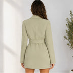 Belted V-Neck Utility Blazer in green, back view