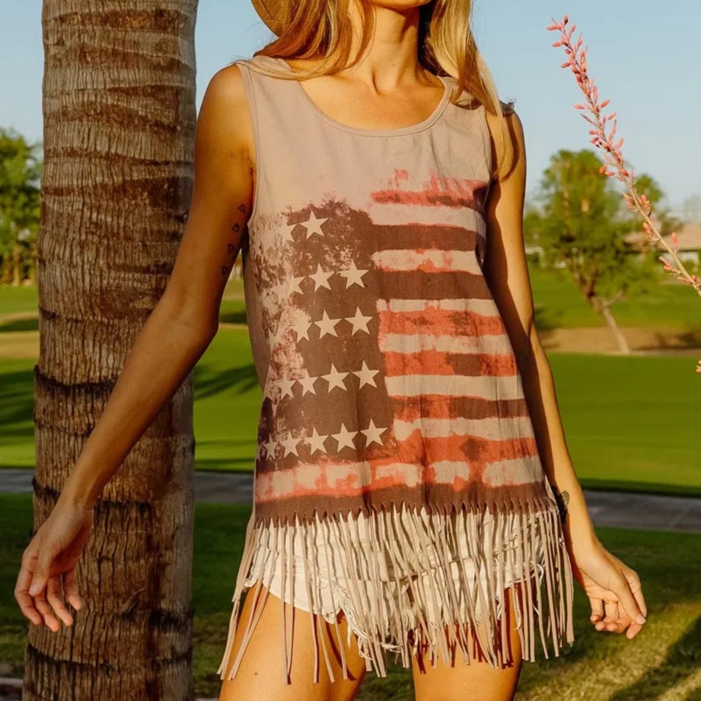 BiBi Women's American Flag Knit Tank Top Terracotta-Trendsi - Solazura Boutique
