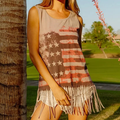 BiBi Women's American Flag Knit Tank Top Terracotta-Trendsi - Solazura Boutique