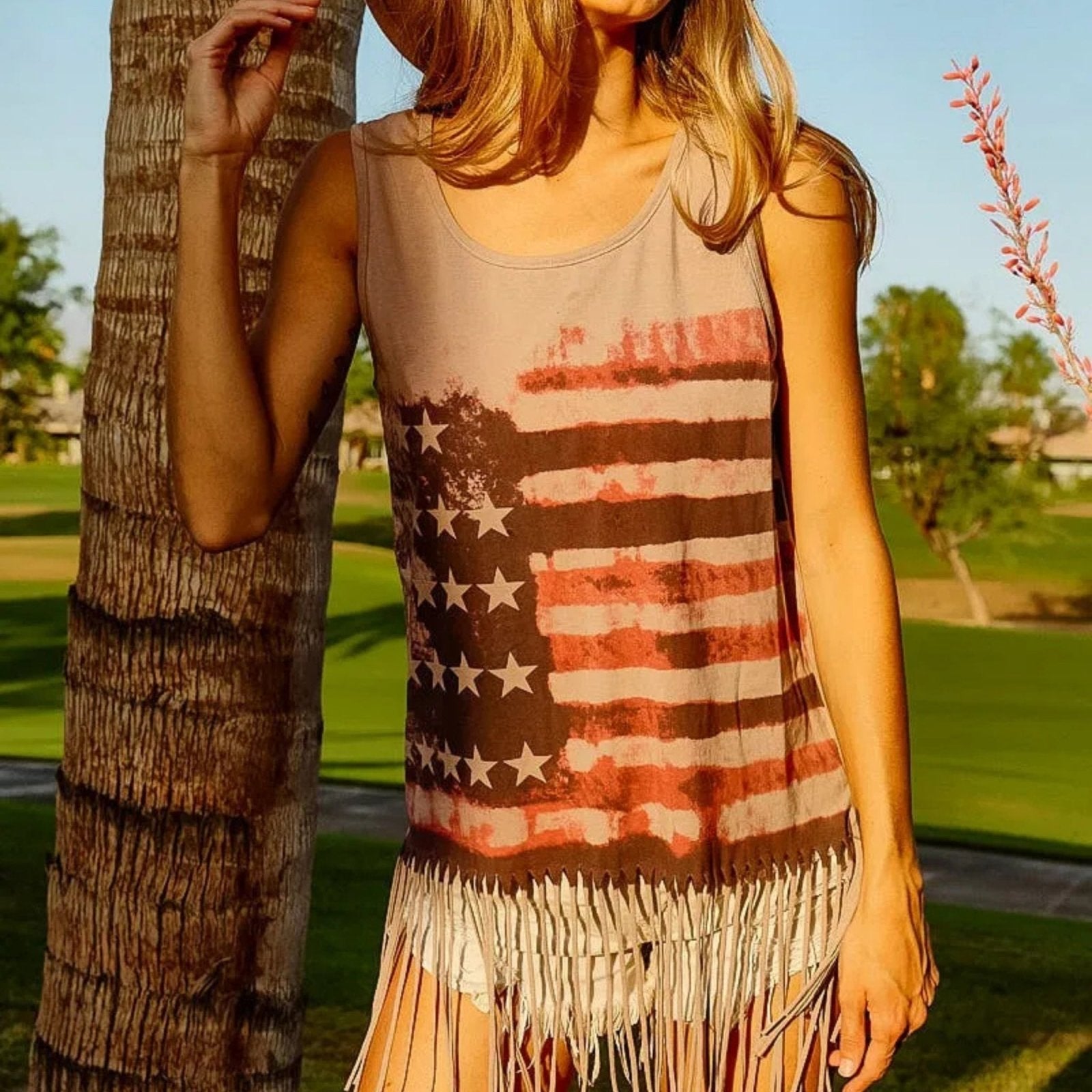 BiBi Women's American Flag Knit Tank Top Terracotta-Trendsi - Solazura Boutique