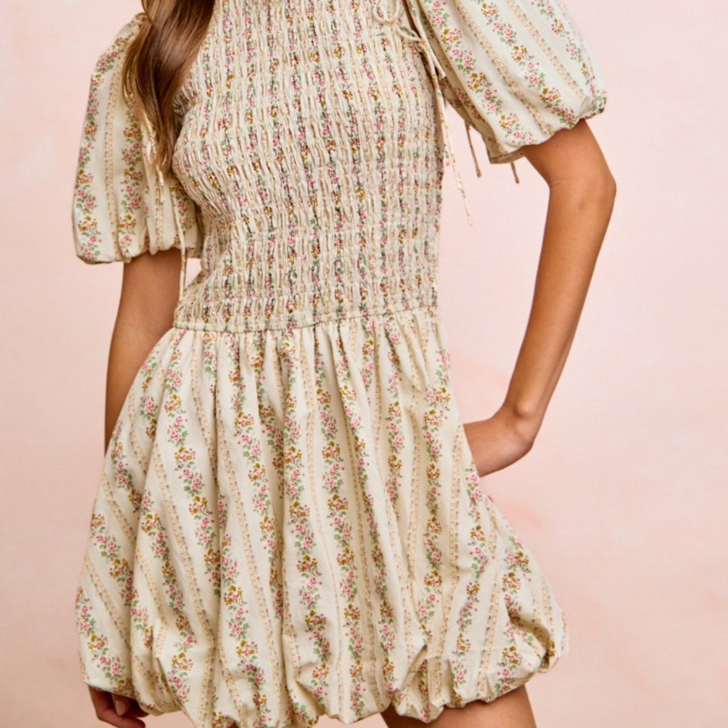BiBi Women's Floral Puff Sleeve Mini Dress-Trendsi - Solazura Boutique