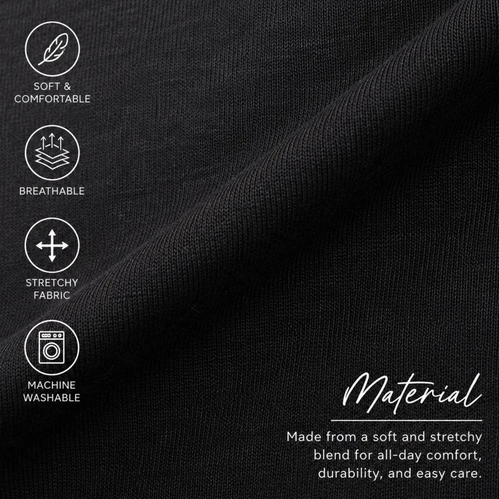 Close-up of soft, breathable stretch fabric used in black wide leg lounge pants.