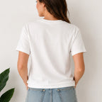 Back view of the Bow Cherry America Patriotic Graphic Crewneck T-Shirt in white with a relaxed classic fit.