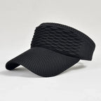 Black breathable knit sun visor hat with a textured cable knit crown, breathable sides, and curved visor.
