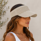 Side view of the khaki breathable knit sun visor hat showcasing the breathable knit sides and curved sun visor.