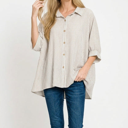 Detailed close-up of the soft woven rayon blend and realistic brown stripe pattern.