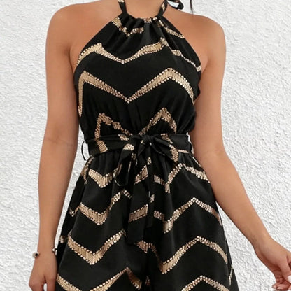 Chevron Halter Neck Romper - Black-Trendsi - Solazura Boutique