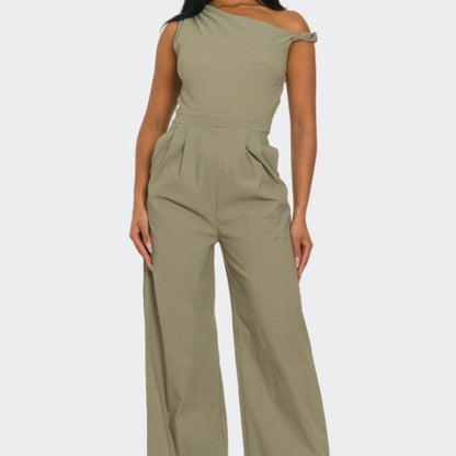Chic Poise One-Shoulder Jumpsuit-Solazura Boutique - Solazura Boutique