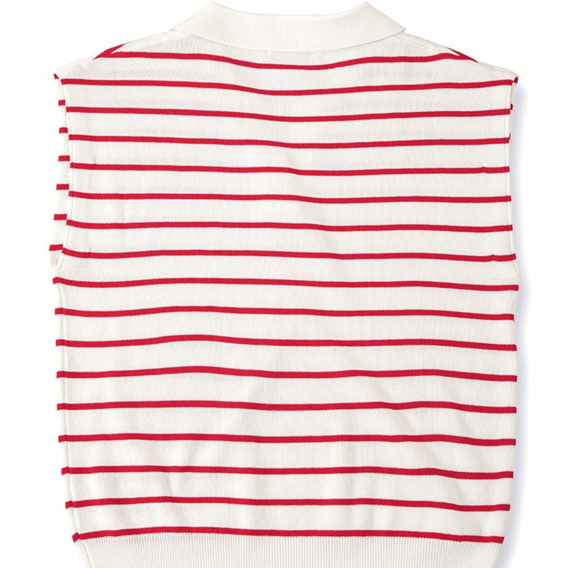 Rear view of the Zenana striped collared vest showing the clean sleeveless silhouette and knit finish.