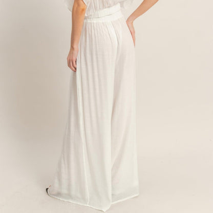 Collared Wrap Top & Wide-Leg Pants Set - Black, White, Almond & Light Mocha-Solazura Boutique - Solazura Boutique