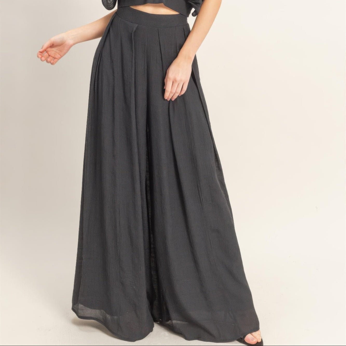 Collared Wrap Top & Wide-Leg Pants Set - Black, White, Almond & Light Mocha-Solazura Boutique - Solazura Boutique