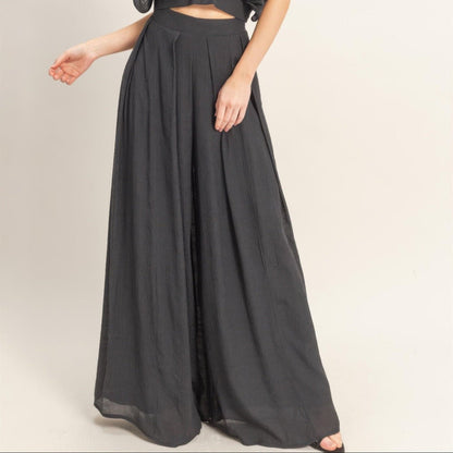 Collared Wrap Top & Wide-Leg Pants Set - Black, White, Almond & Light Mocha-Solazura Boutique - Solazura Boutique