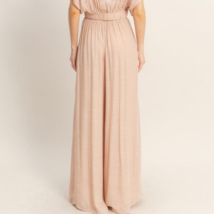 Collared Wrap Top & Wide-Leg Pants Set - Black, White, Almond & Light Mocha-Solazura Boutique - Solazura Boutique