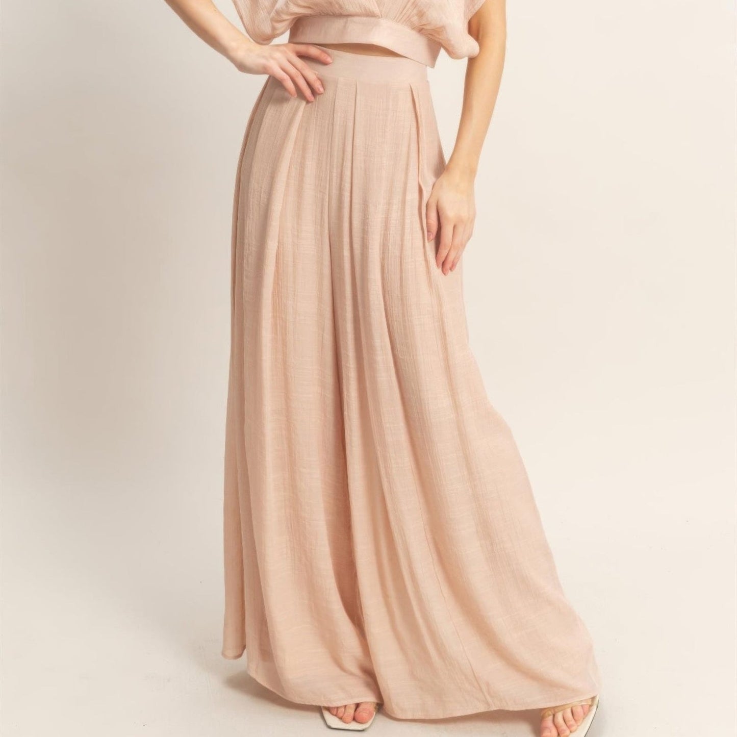Collared Wrap Top & Wide-Leg Pants Set - Black, White, Almond & Light Mocha-Solazura Boutique - Solazura Boutique