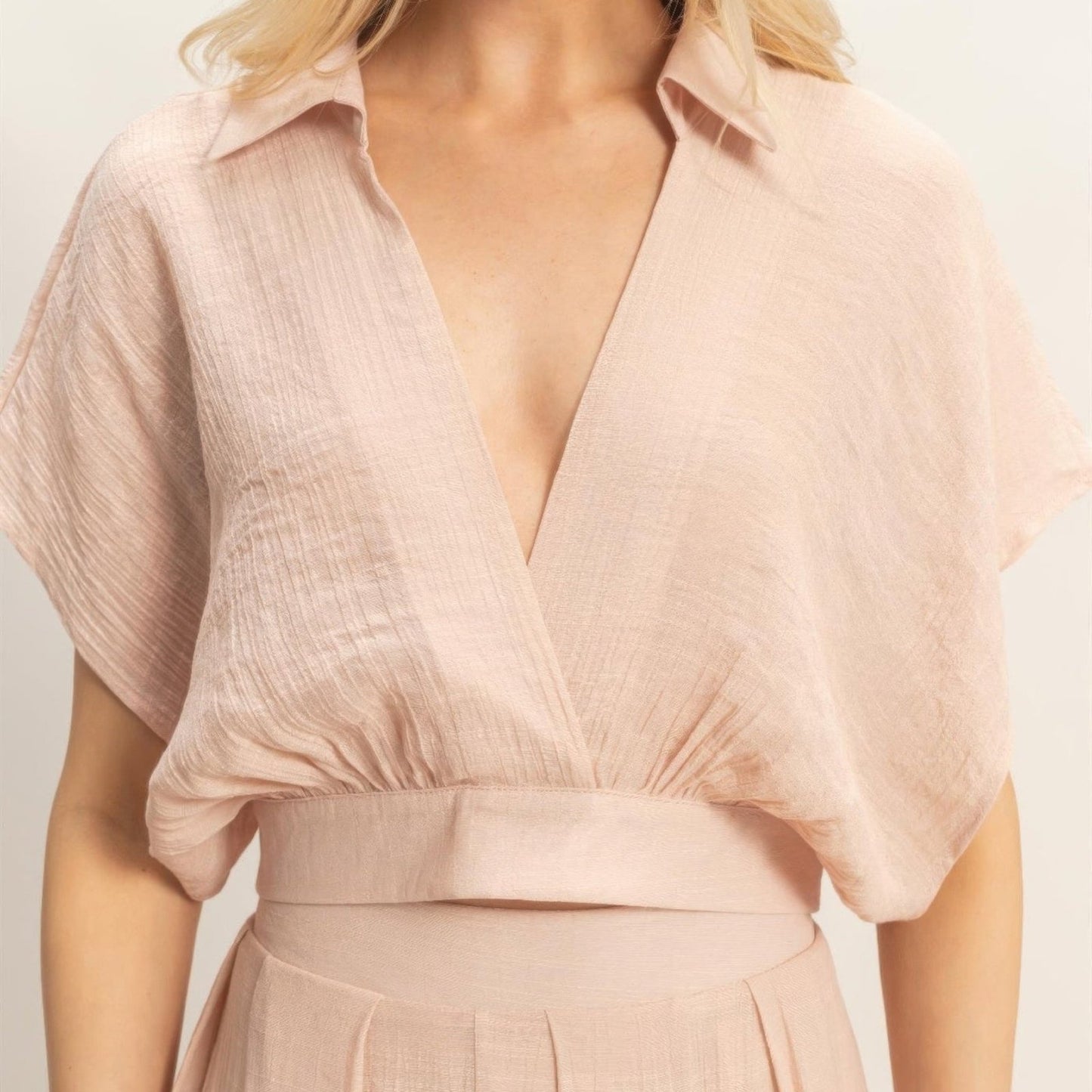 Collared Wrap Top & Wide-Leg Pants Set - Black, White, Almond & Light Mocha-Solazura Boutique - Solazura Boutique