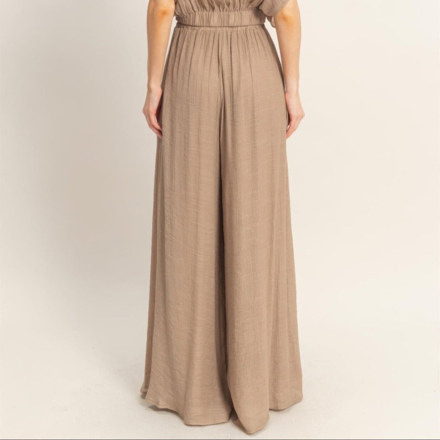 Collared Wrap Top & Wide-Leg Pants Set - Black, White, Almond & Light Mocha-Solazura Boutique - Solazura Boutique