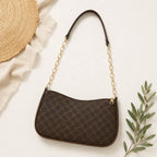 Brown Convertible Chain Strap Shoulder Bag with gold chain handle displayed on a neutral flat lay background.